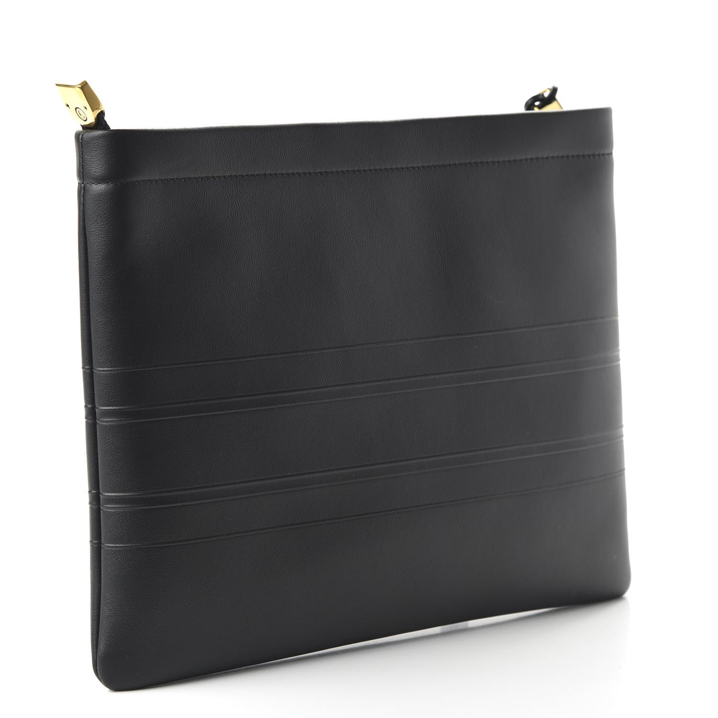 Calfskin Embossed Logo Zip Clutch Black