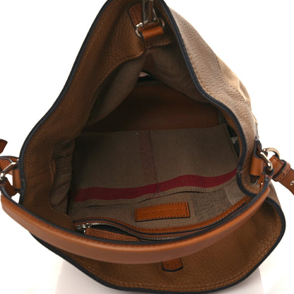 Burberry Grainy Calfskin Canvas Mega Check Medium Ashby Tassel Hobo Saddle Brown 5 of 6