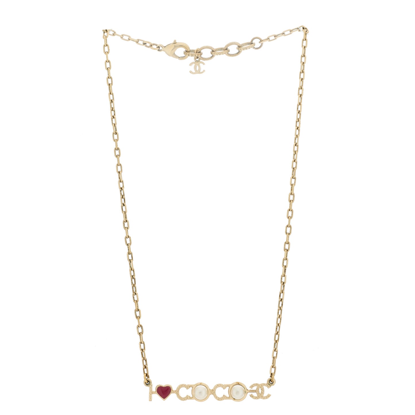 Metal Resin Pearl I Love Coco Necklace Gold Multicolor