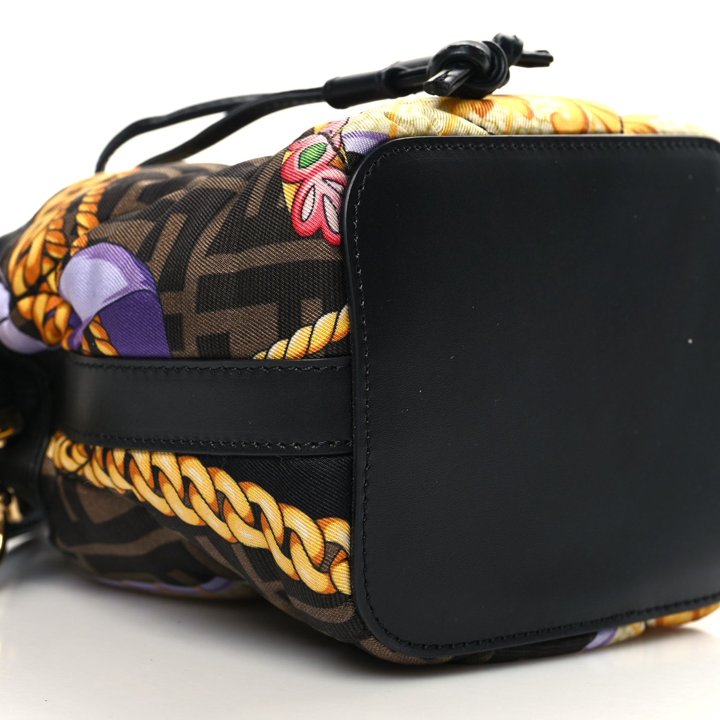 X VERSACE Silk Vitello Fendace FF Baroque Quilted Mini Mon Tresor Bucket Bag Gold Multicolor