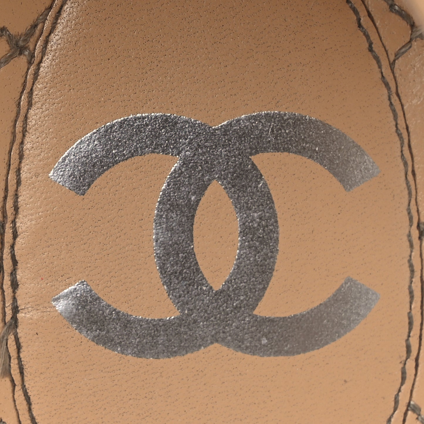 Stretch Fabric Lambskin CC Flat Sandals 39 Beige