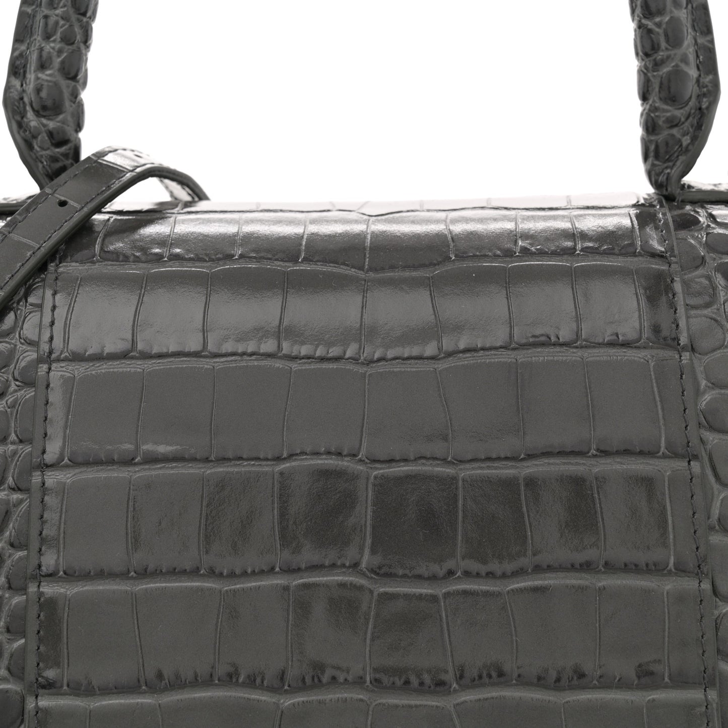 Shiny Calfskin Crocodile Embossed Medium Hourglass Top Handle Bag Dark Grey