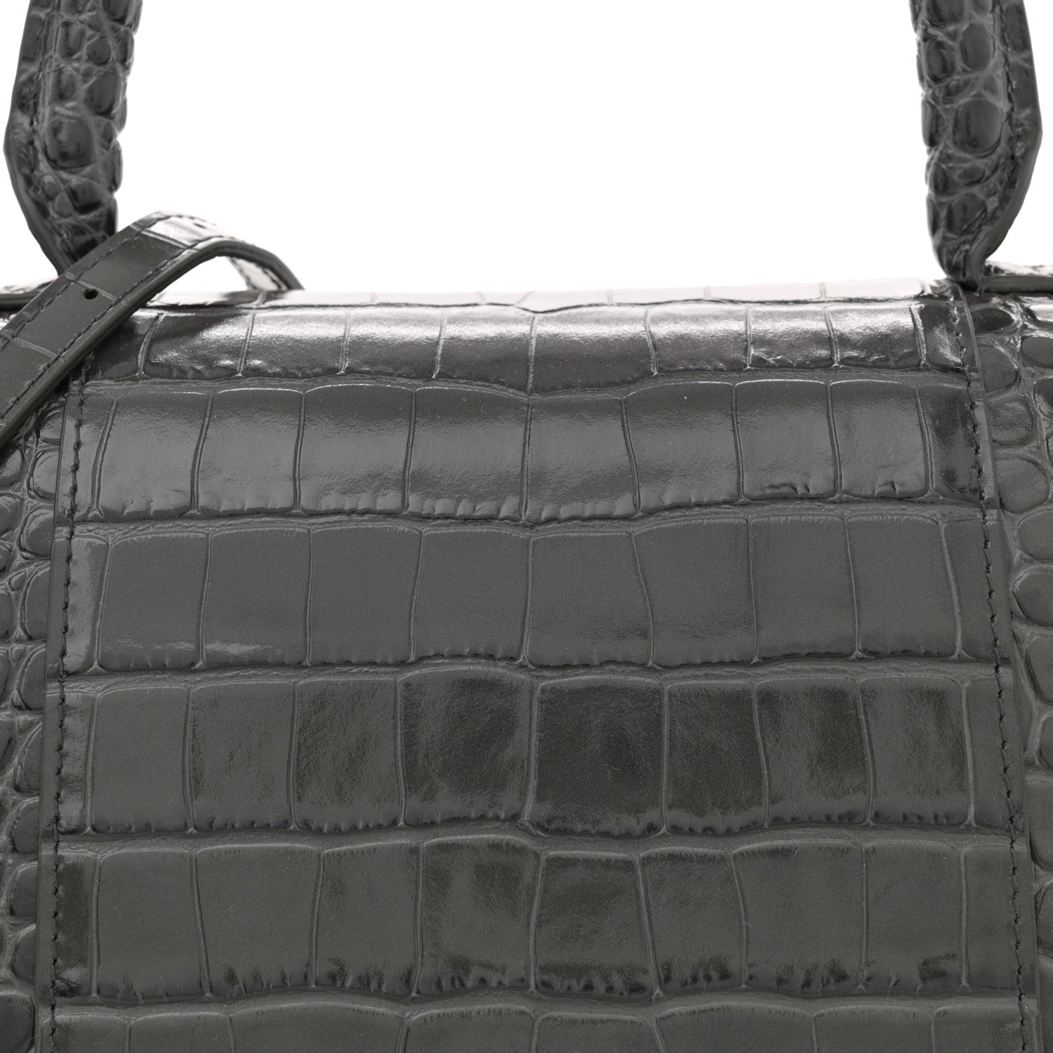 Balenciaga Shiny Calfskin Crocodile Embossed Medium Hourglass Top Handle Bag Dark Grey 8 of 10