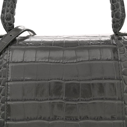 Balenciaga Shiny Calfskin Crocodile Embossed Medium Hourglass Top Handle Bag Dark Grey 8 of 10