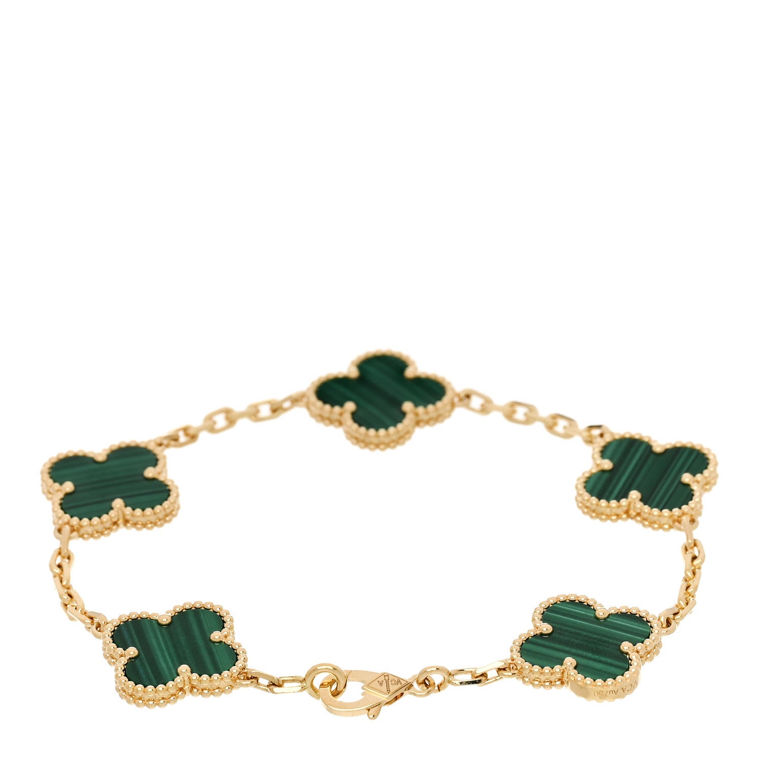 Van Cleef & Arpels 18K Yellow Gold Malachite 5 Motifs Vintage Alhambra Bracelet 2 of 5