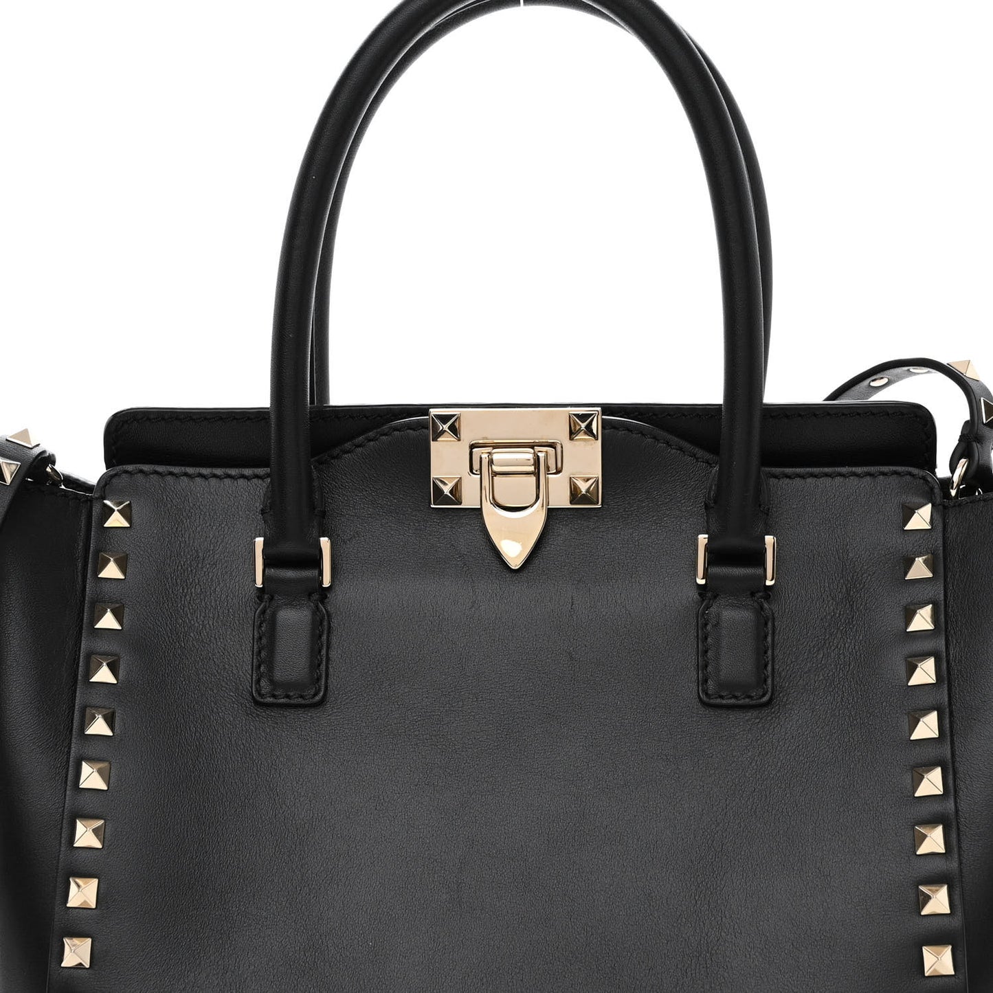 Vitello Small Rockstud Double Handle Tote Black