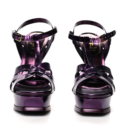 Saint Laurent Patent Tribute 105 Platform Sandals 38.5 Metallic Purple 2 of 8