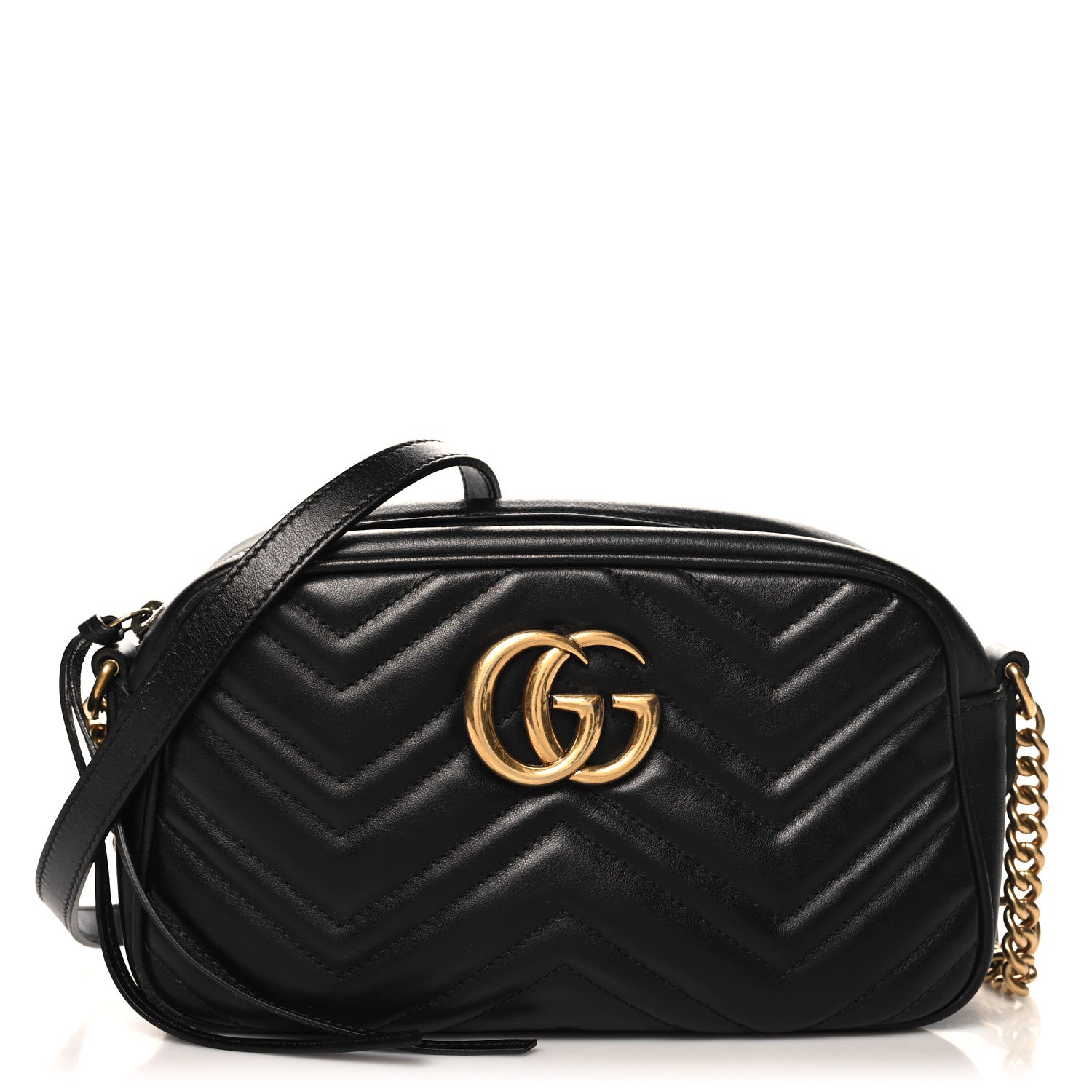 Gucci Calfskin Matelasse Small GG Marmont Chain Shoulder Bag Black 1 of 12