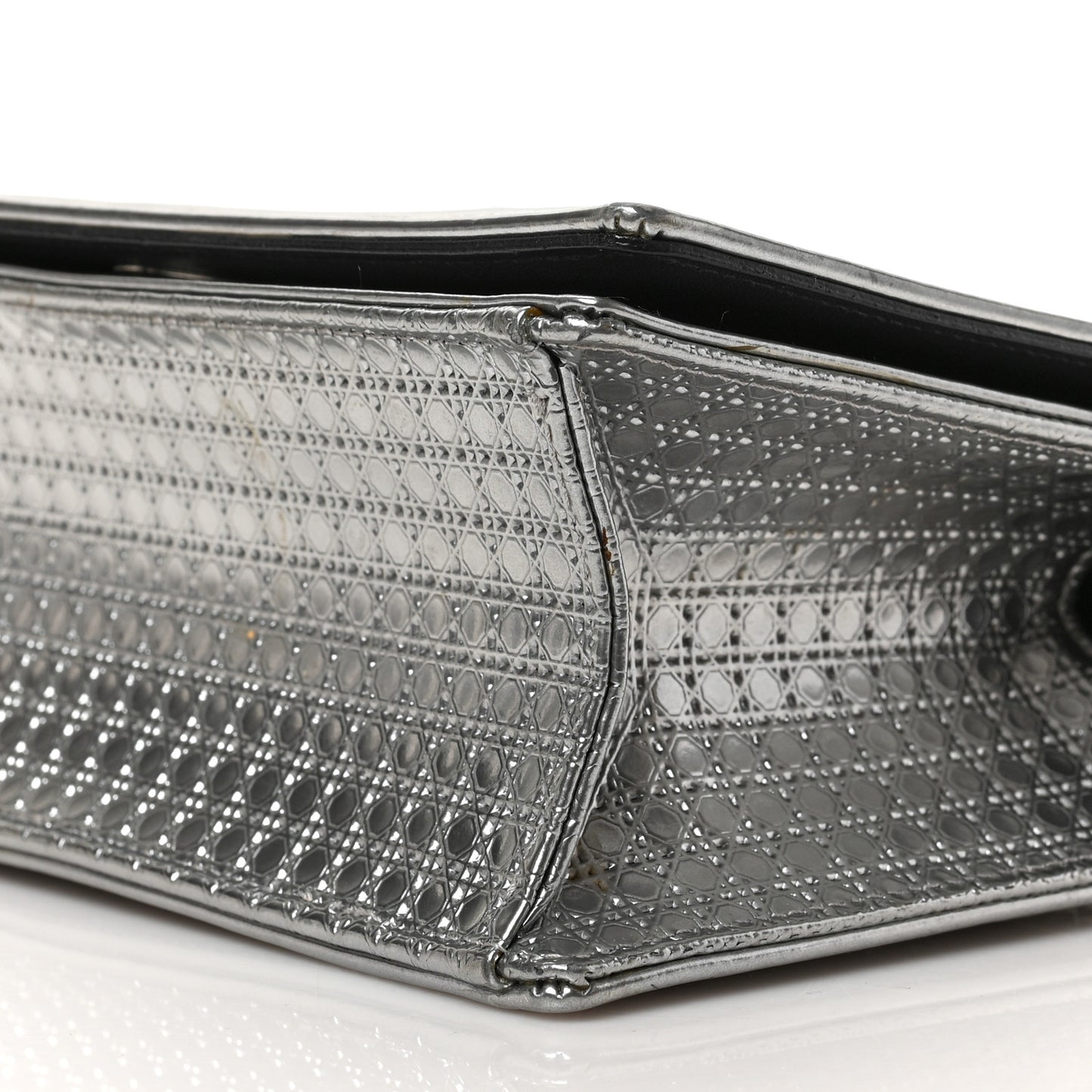 Metallic Patent Micro-Cannage Medium Diorama Flap Bag Silver
