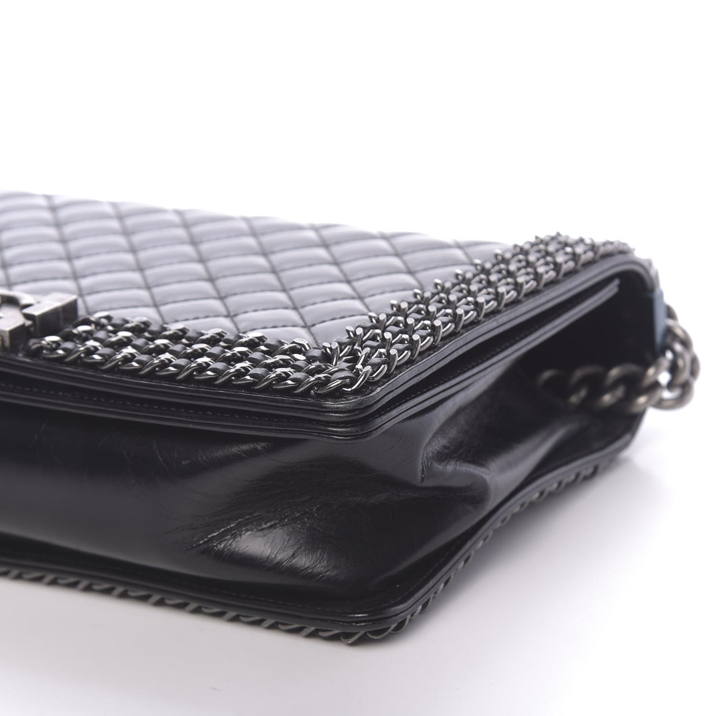 Glazed Calfskin Quilted New Medium Boy Chained Flap Black