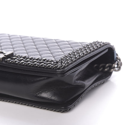 Chanel Glazed Calfskin Quilted New Medium Boy Chained Flap Black 9 of 10