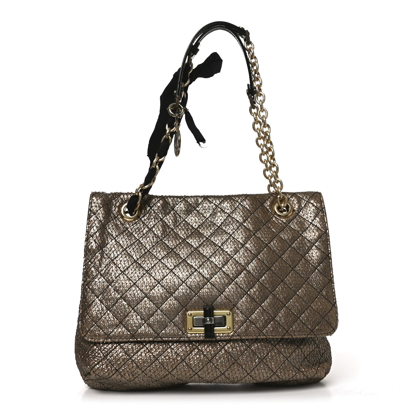 Crackled Metallic Lame Quilted Happy Partage Bag Gold