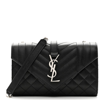 Saint Laurent Grain De Poudre Textured Mixed Matelasse Triquilt Small Monogram Satchel Black 1 of 9