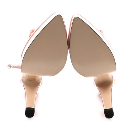Gucci Patent Crystal GG Bow Sadie Spike Ankle Strap d'Orsay Platform High Heel Pumps 38.5 Perfect Pink 6 of 10