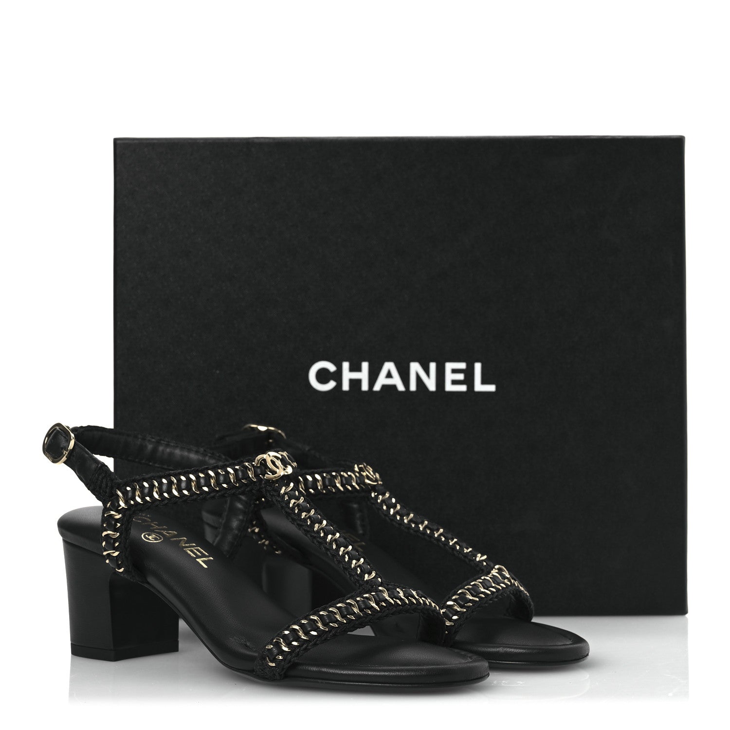 Chanel Lambskin CC Chain Braided Sandals 37 Black 11 of 11