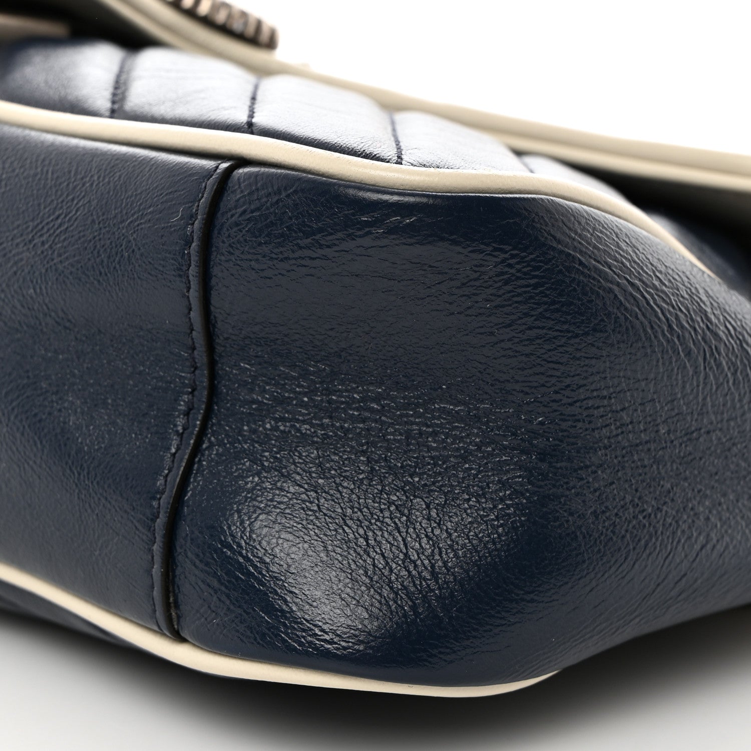 Gucci Vintage Effect Calfskin Matelasse Diagonal Small Torchon GG Marmont Shoulder Bag Blue Agata Mystic White 10 of 11