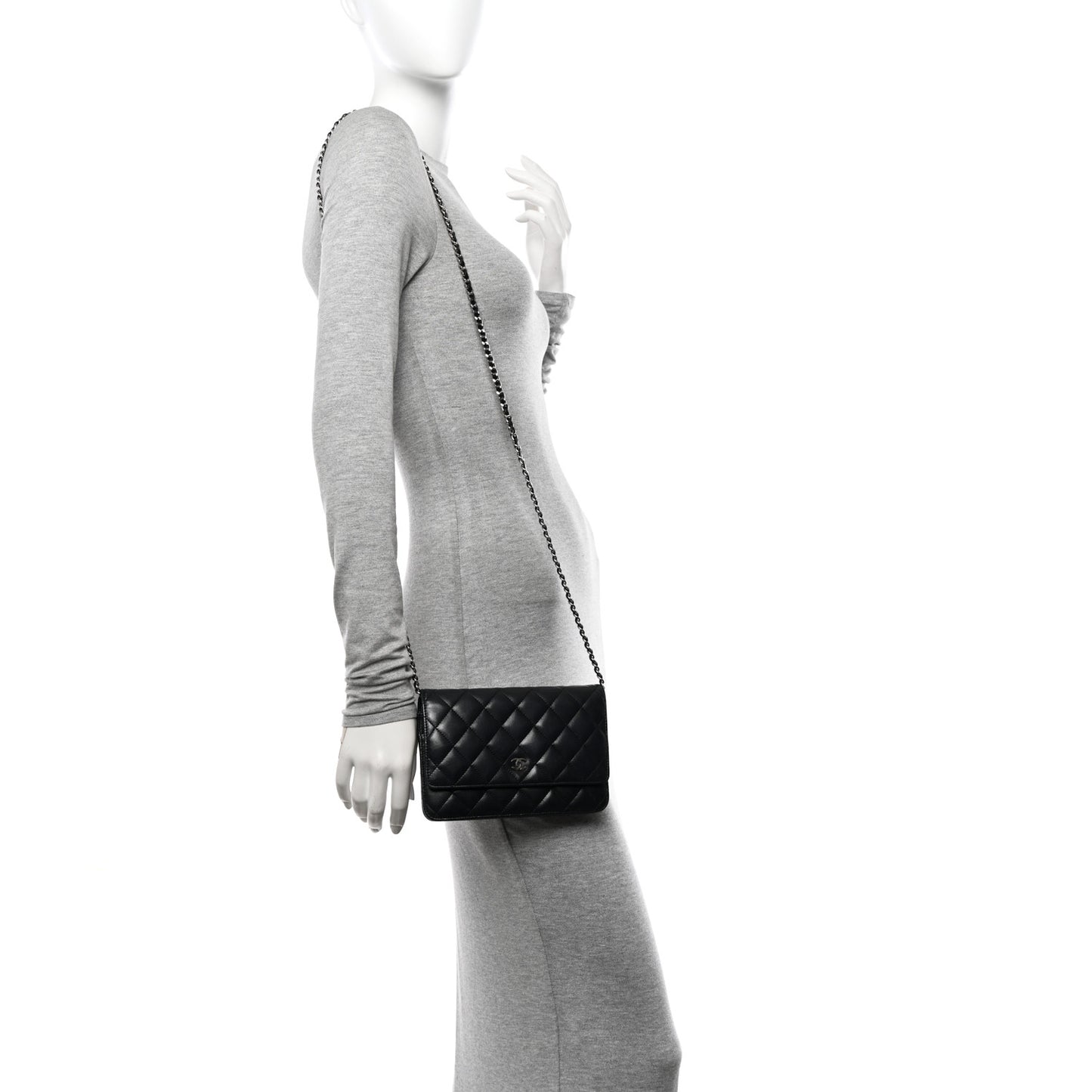 Lambskin Quilted Wallet On Chain WOC Black