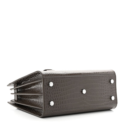 Saint Laurent Calfskin Crocodile Embossed Baby Sac De Jour Dark Brown 4 of 11