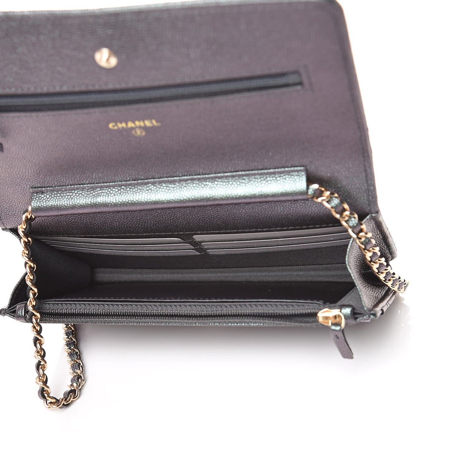 Iridescent Caviar Quilted Wallet On Chain WOC Black