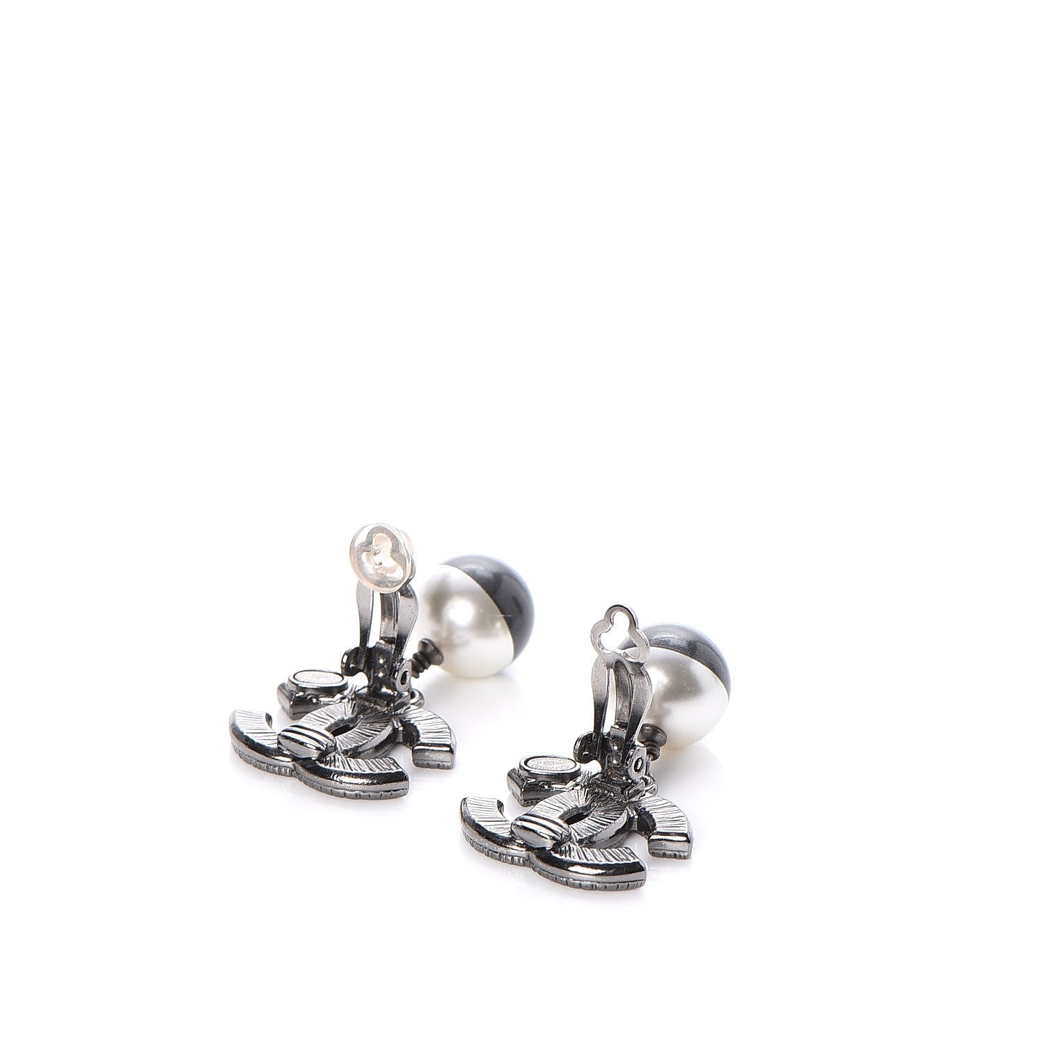 Chanel Ruthenium Resin CC Drop Clip On Earrings Dark Grey 3 of 5