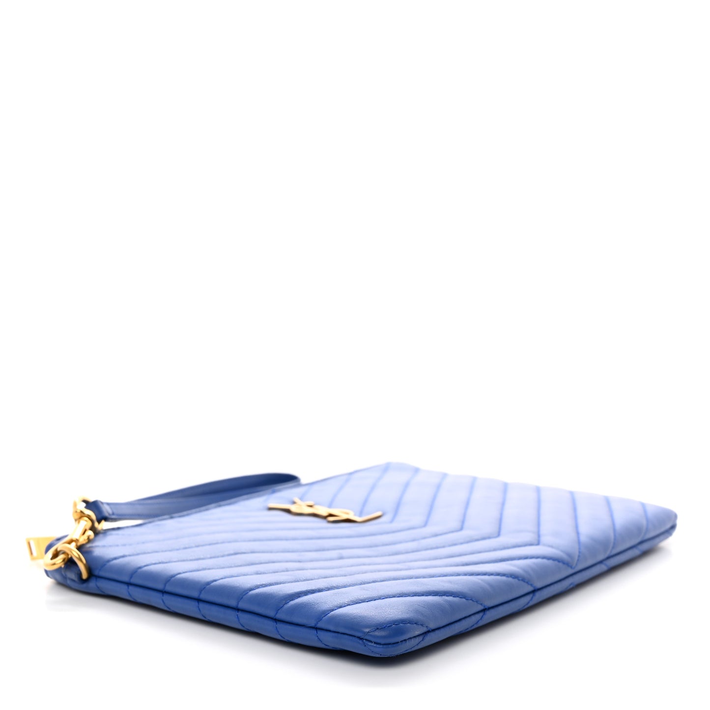 Calfskin Matelasse Chevron Monogram Zip A5 Pouch Blue Majorelle