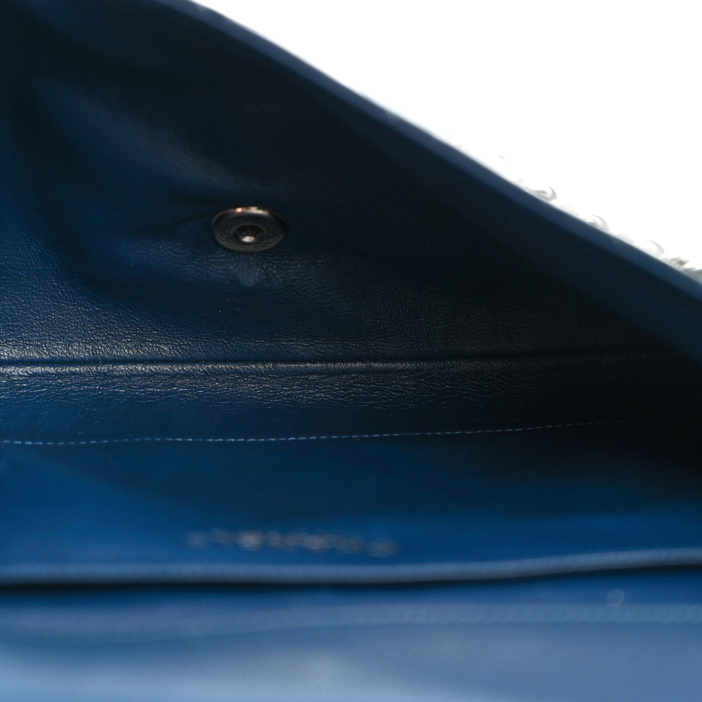 Patent Quilted Clutch with Chain Flap Blue