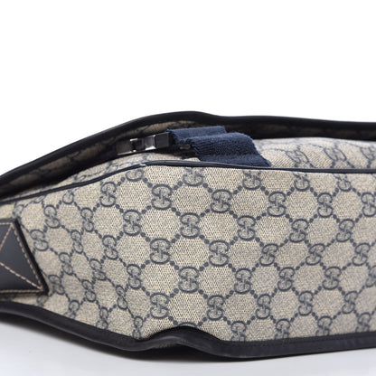 Gucci GG Plus Monogram Medium Double Buckle Flap Messenger Bag Beige Navy 6 of 10