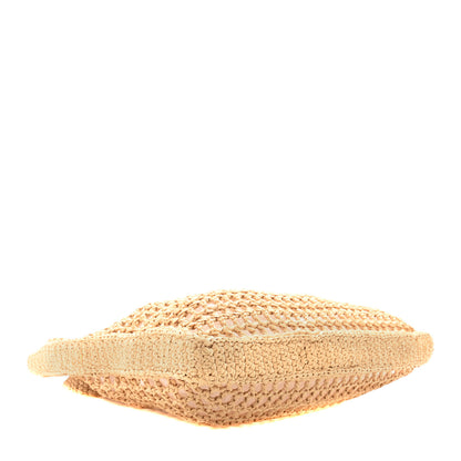 Prada Yarn Raffia Effect Crochet Logo Embroidered Tote Bag Naturale 4 of 9