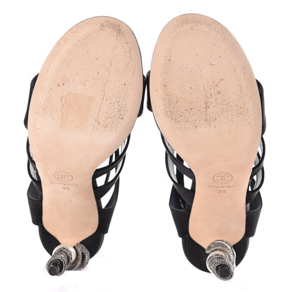 Chanel Satin Crystal Snake Sandals 39 Black 7 of 11