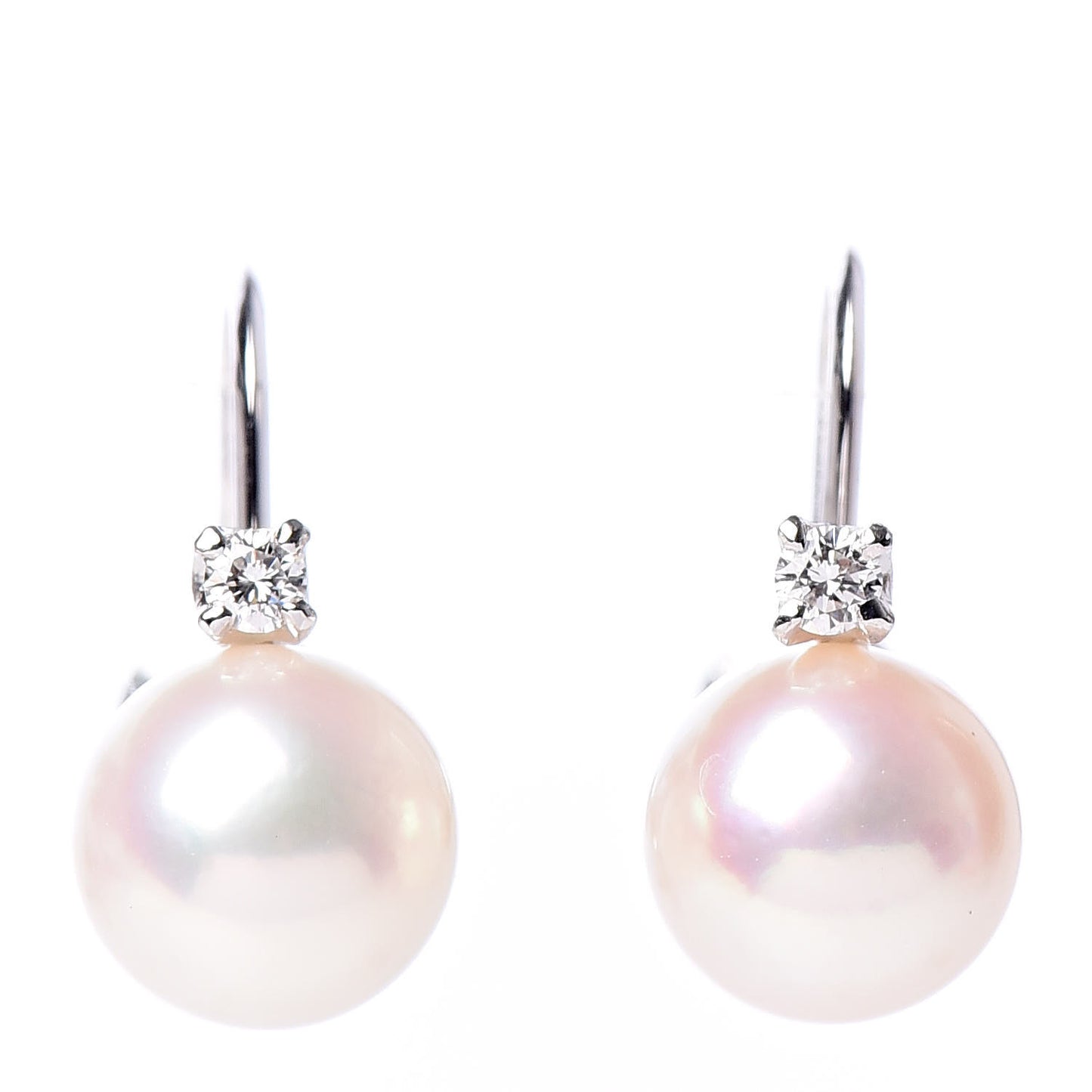 18K White Gold Diamond Akoya Pearl 7-7.5mm Screw Back Earrings