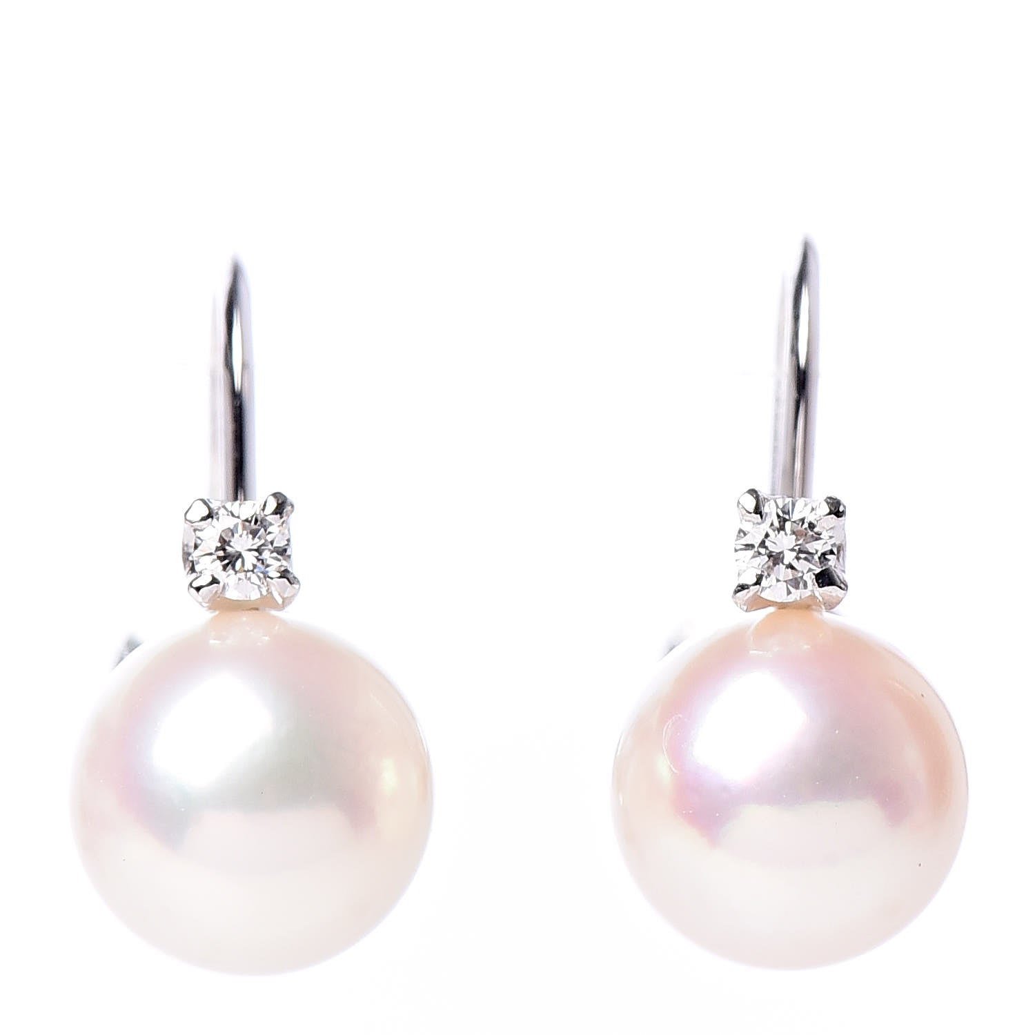 Mikimoto 18K White Gold Diamond Akoya Pearl 7-7.5mm Screw Back Earrings 1 of 4