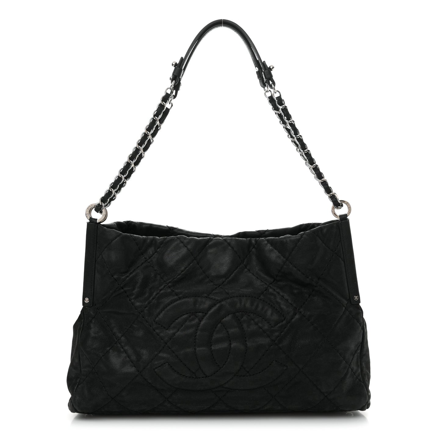 Iridescent Calfskin Quilted Small Sea Hit Tote Black