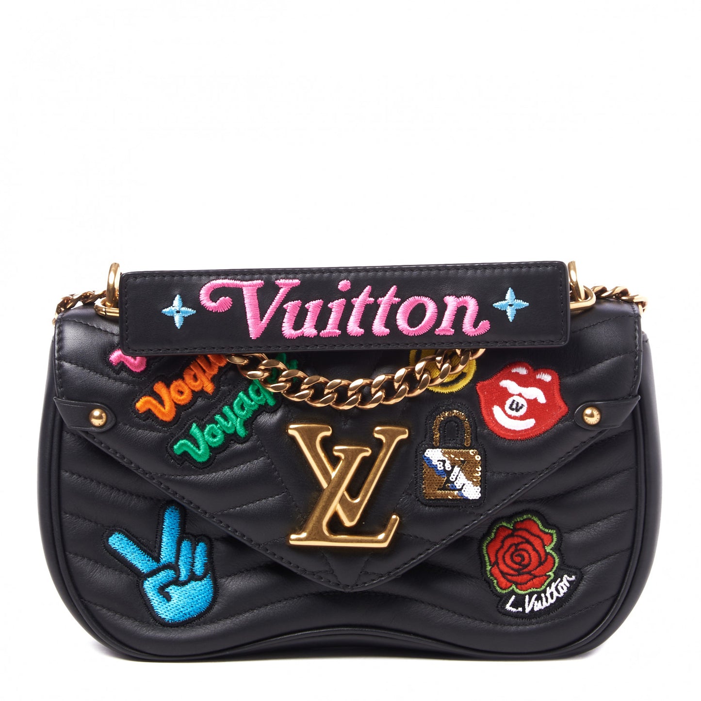 Calfskin Embroidered New Wave Chain MM Black