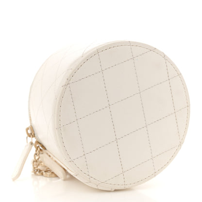 Chanel Lambskin Quilted Round Small Vanity Case With Chain White Black 4 of 10