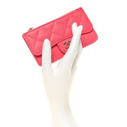 Chanel Caviar Quilted Flap Zip Card Holder Dark Pink 2 of 9