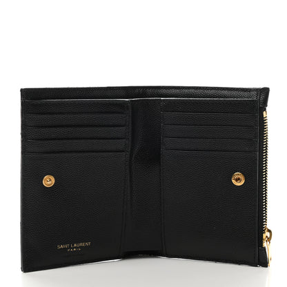Saint Laurent Grain De Poudre Matelasse Chevron Monogram Zipped Two-Part Wallet Black 5 of 6