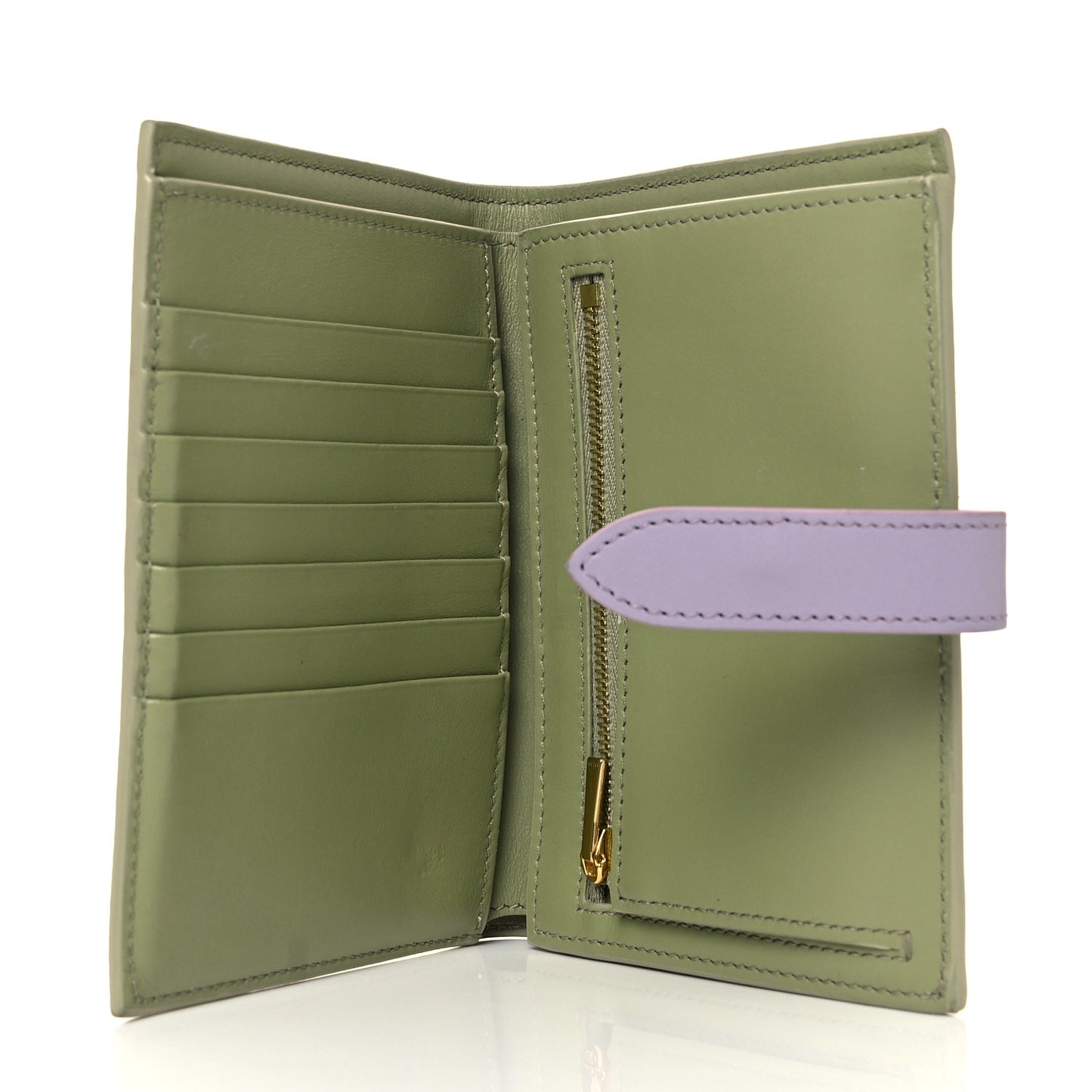 Grained Calfskin Medium Multifunction Strap Wallet Sage Lilas