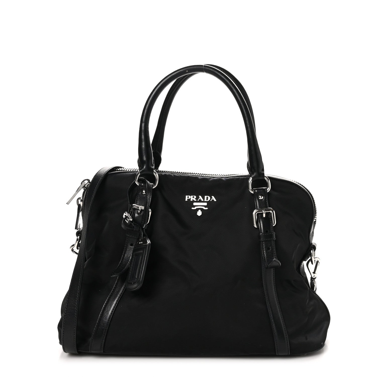 Prada Tessuto Nylon Calfskin Dome Satchel Black 1 of 11