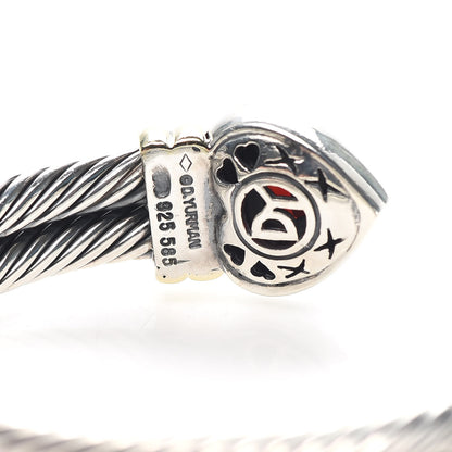 David Yurman Sterling Silver 14K Yellow Gold Garnet Heart Double Cable Cuff Bracelet 5 of 5