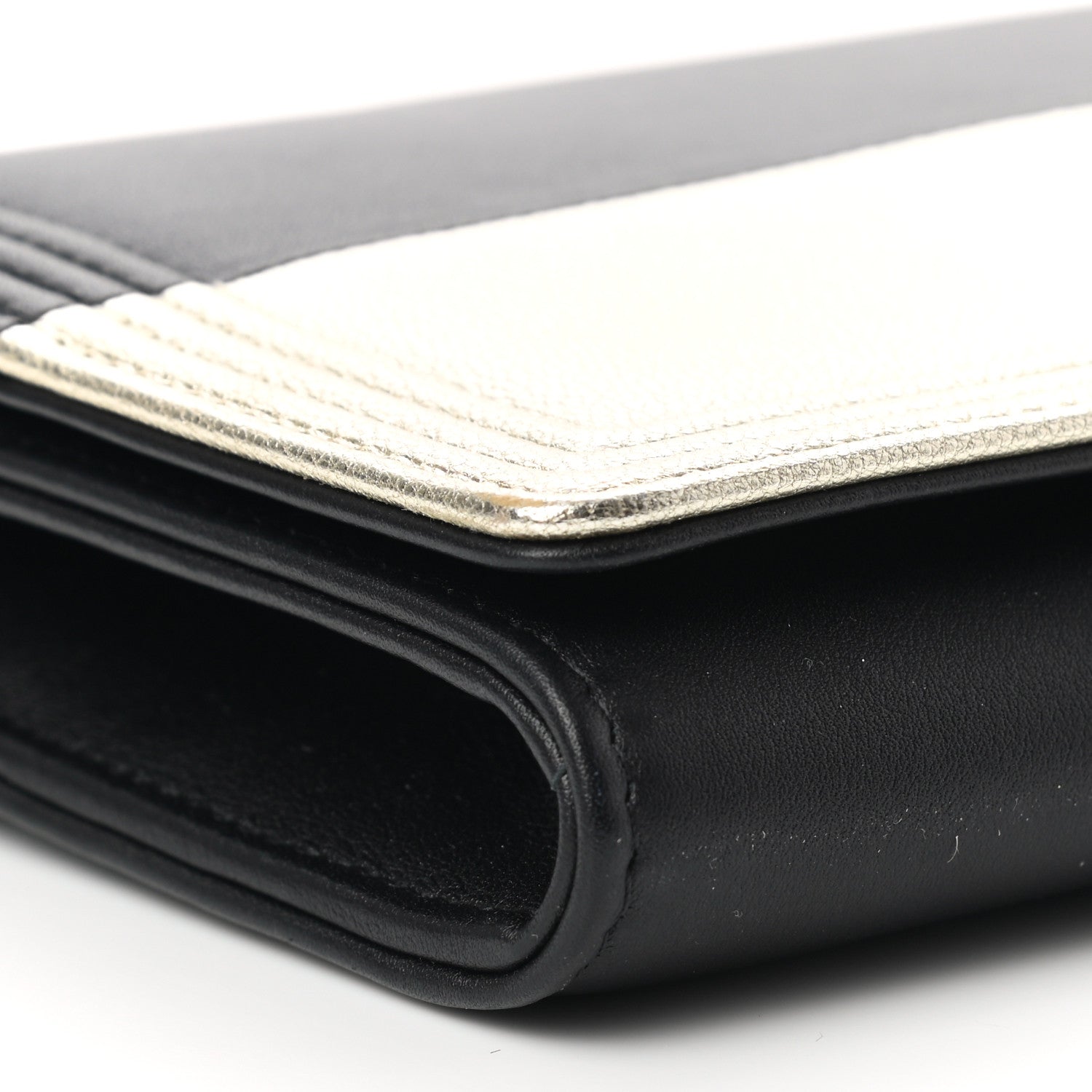 Chanel Metallic Goatskin Lambskin Boy Wallet on Chain WOC Black Gold 11 of 15