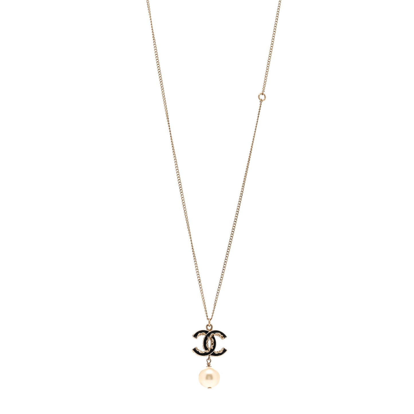 Enamel Pearl CC Baroque Drop Necklace Black Gold