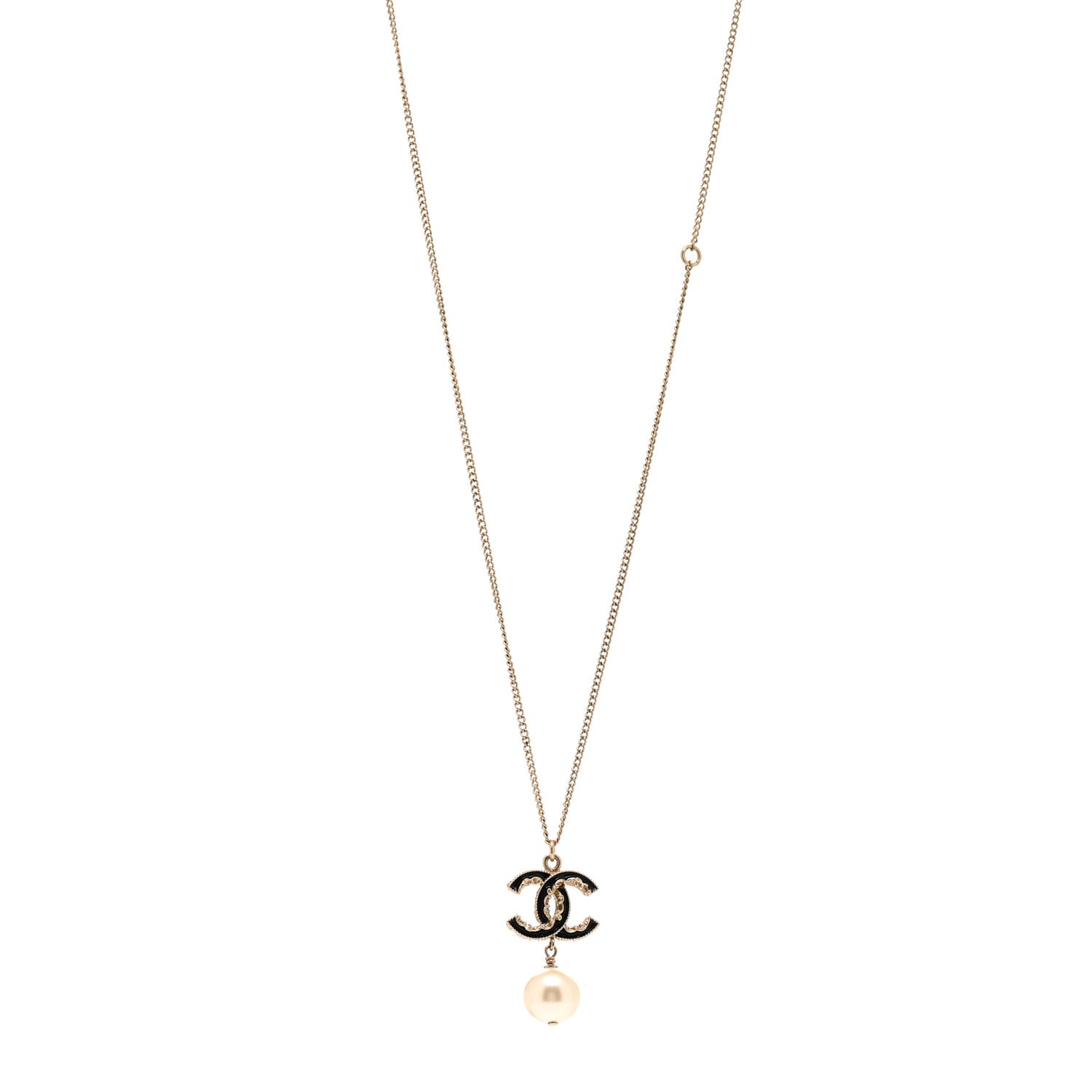 Chanel Enamel Pearl CC Baroque Drop Necklace Black Gold 1 of 5