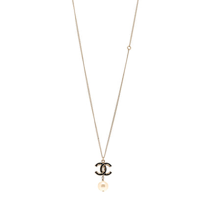 Chanel Enamel Pearl CC Baroque Drop Necklace Black Gold 1 of 5