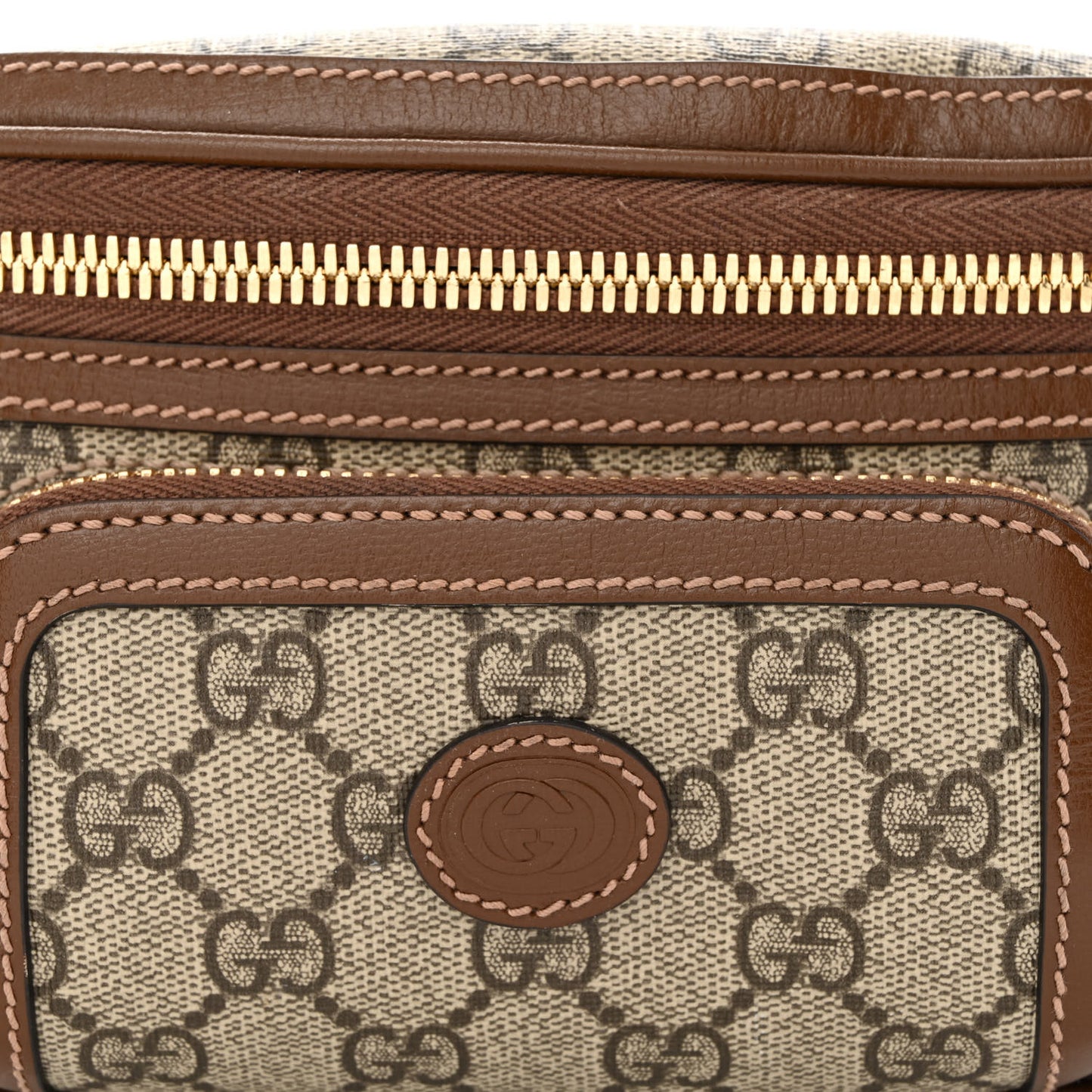 GG Supreme Monogram Textured Calfskin Retro Interlocking G Belt Bag Beige Ebony Brown Sugar