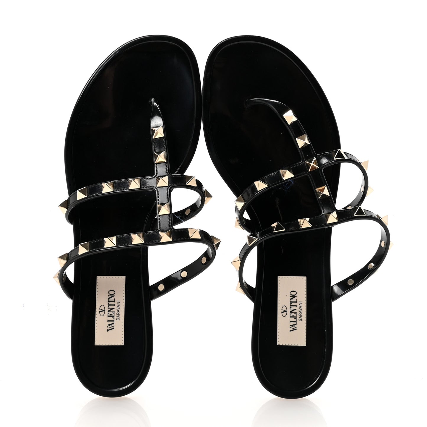 PVC Jelly Rockstud Caged Flat Thong Sandals 38 Black