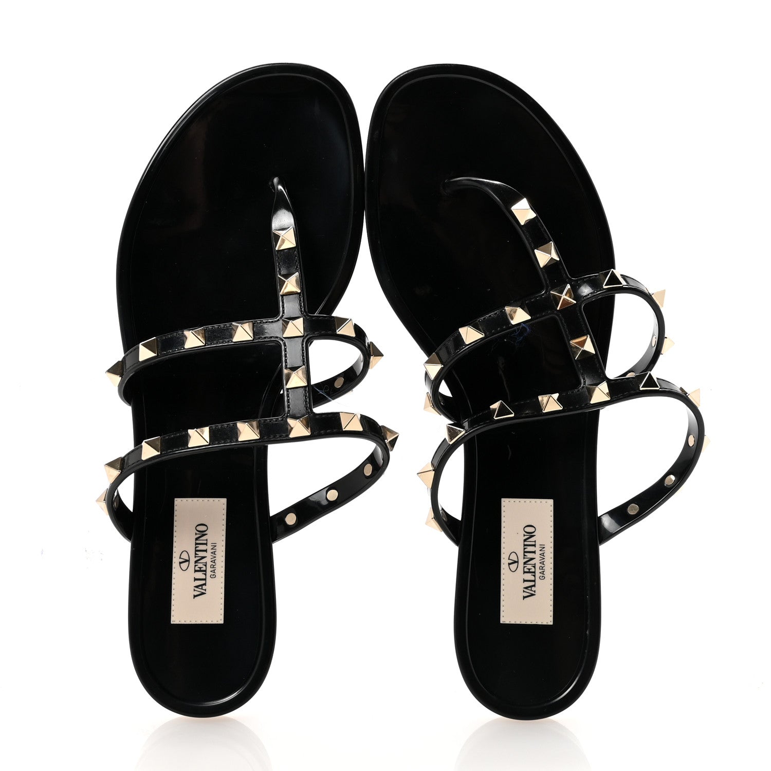 Valentino Garavani PVC Jelly Rockstud Caged Flat Thong Sandals 38 Black 2 of 8