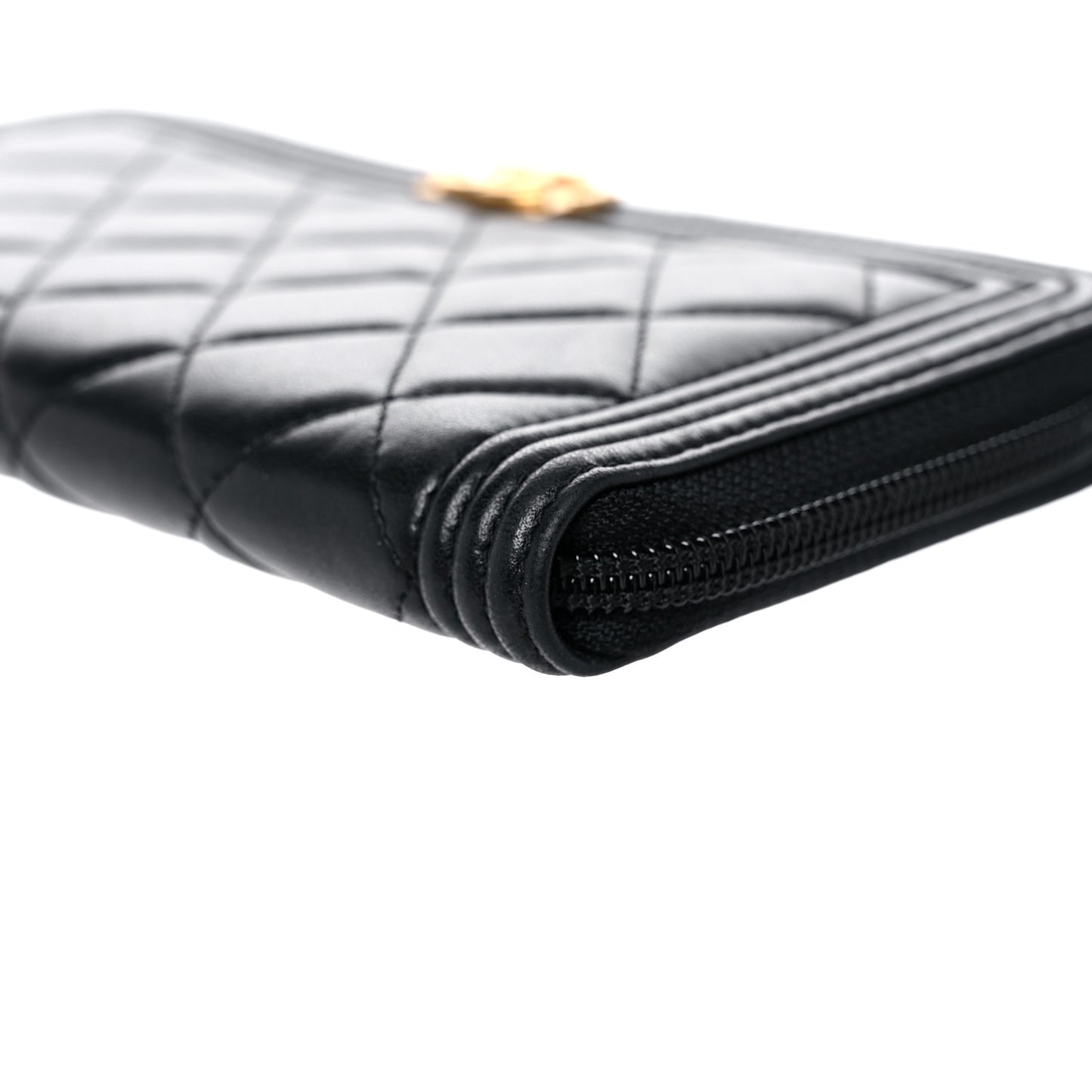 Lambskin Quilted Boy Zip Around Wallet Black