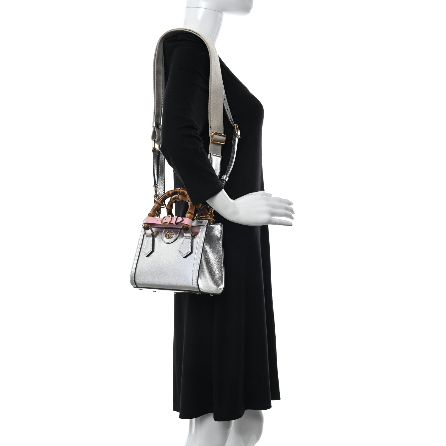 Gucci Textured Calfskin Mini Diana Tote Bag Silver Wild Rose 2 of 14