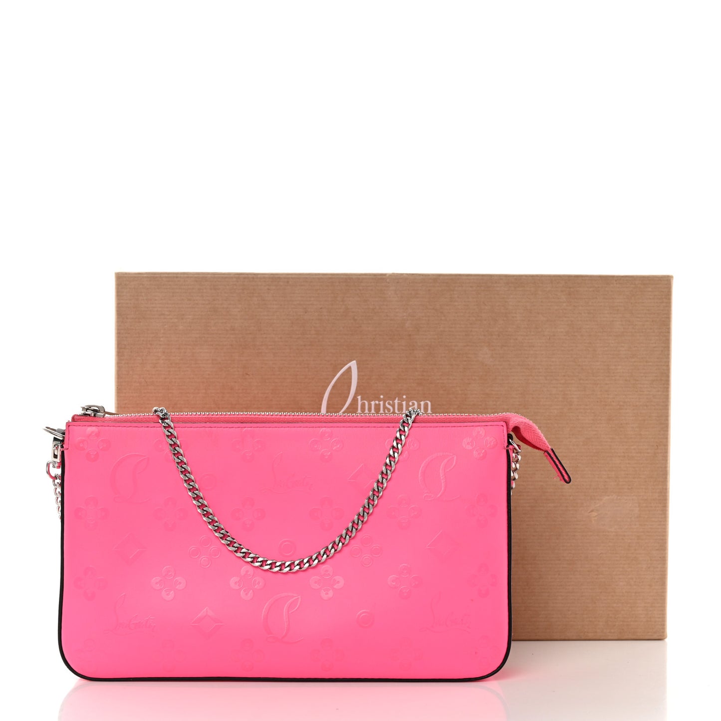 Calfskin Loubila Loubinthesky Chain Clutch Fluo Pink