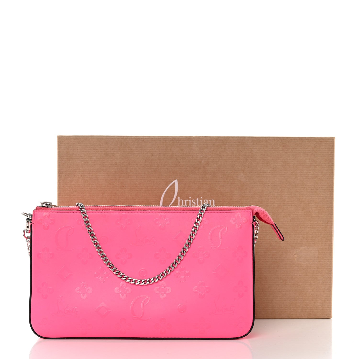 Christian Louboutin Calfskin Loubila Loubinthesky Chain Clutch Fluo Pink 11 of 11